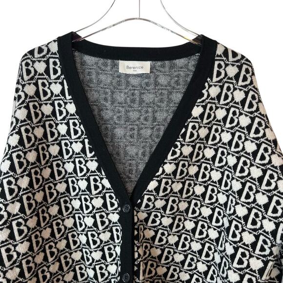 BERENICE Paris Wool Cashmere Blend Cardigan in Black and White Size Large - Picture 3 of 11